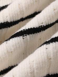 DAZY Women's Elegant Turndown Collar Colorblock Striped Knit Dress, Summer - White - View 7