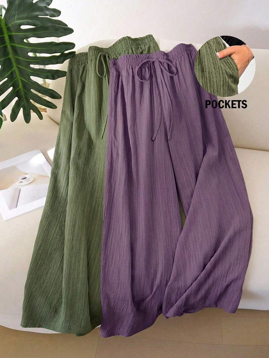 CosyJoli Pantalones rectos básicos de gasa texturizada de talla grande - Multicolor - Ver 1