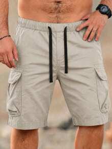 Manfinity Homme Men Plus Size Summer Loose Flap Pocket Side Cargo Shorts, Holiday - Apricot - View 3