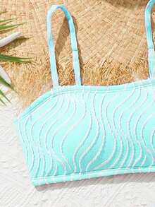 2pcs/Set Girls Fashionable Casual  Bikini Set, Suitable For Beach, Swimming, Travel In Summer - Blue - View 3