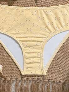 SHEIN Teen Girls Hollow Out Solid Color 2 Pieces Swimwear, Suitable For Beach, Resort, And Hot Spring - Yellow - View 4