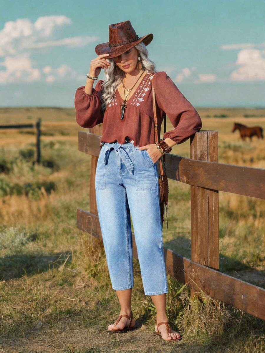 EMERY ROSE Quần jeans nữ dáng suông, túi lớn, kiểu dáng thường ngày, chất liệu wash, thích hợp mặc hàng ngày. - Rửa trung bình - Xem 1