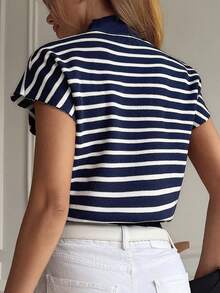 Livesso Women High Neck Sleeveless Striped Knit Top Summer - Black and White - View 2