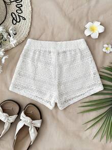 SHEIN Celana Pendek Remaja Perempuan - Putih - View 2