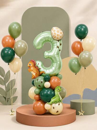 MINKOJA MINKOJA 39pcs Watercolor Dinosaur Aluminum Film Digital Balloon Set With 32inch Olive Green Digital Aluminum Film Balloon, Sage Green Latex Balloon For Dinosaur Theme Birthday Party Decoration, BabyShower, Anniversary, Fun Party Decor