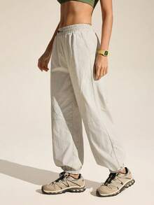 In My Nature Women's Solid Color Elastic Waist Casual Versatile Daily Wear Drawstring Pants - Apricot - View 8