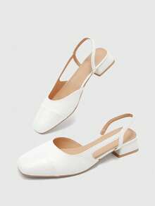 CUCCOO BIZCHIC Sepatu Wanita Musim Semi dan Musim Panas Ujung Persegi Hak Pendek Tebal Putih Sepatu Hak Tinggi dengan Desain Sambungan - Putih - View 3