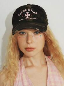 1pc Unisex American Retro Chic Camo Cross Embroidery Baseball Cap, Streetwear Style, Versatile For Summer - Peaked Cap - View 7