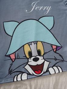 TOM & JERRY X SHEIN Men's Round Neck Short Sleeve Top And Shorts Pajama Set - Grey - View 4