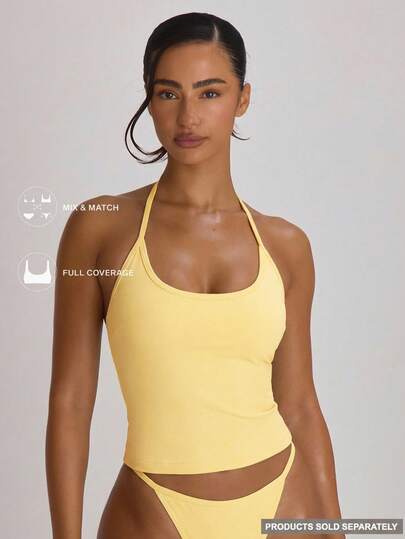 Musera Resort Halterneck Tie Scoop Neckline Tankini Swim Vacation Holiday Summer Travel Beachwear Basics Solid Colour Swimwear Resort Core