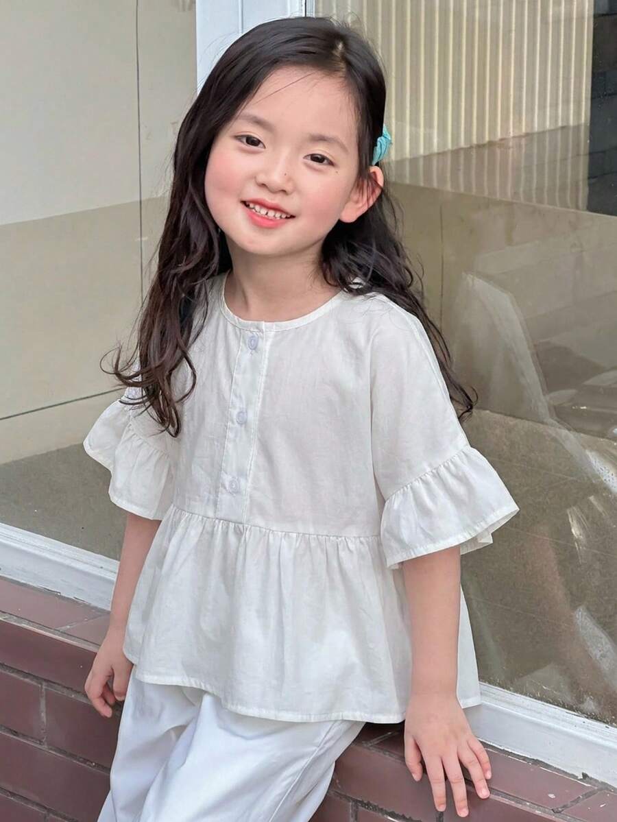 Dazy Kids Young Girls Round Neck Knit Short Sleeve T-Shirt, Summer - White - View 1