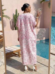 SHEIN Lady CURVE Đầm xẻ tà dáng suông in họa tiết thời trang mùa hè dành cho nữ cỡ lớn - Nhiều màu - Xem 2