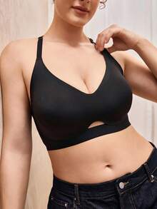 Bralution 1 pieza Sujetador inalámbrico de encaje y parches para tallas grandes - Negro - Ver 6