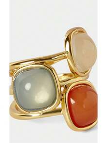 Noxbound 18K Gold-Plated Geometric Square Three-Color Personalized Ring,18K Gold-Plated,Minimalist/Vintage/Elegant,For Mom/Women/Girl/Mother,Summer/Beach/Prom/Part/Vacation/Travel,BOHEMIAN/Modern/Chic,Daily Wear/Work Day - Multicolor - View 4