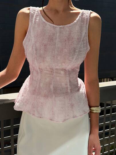 DAZY Áo tank top nữ màu trơn ôm sát cổ tròn hở lưng thắt nơ thanh lịch cho kỳ nghỉ hè.