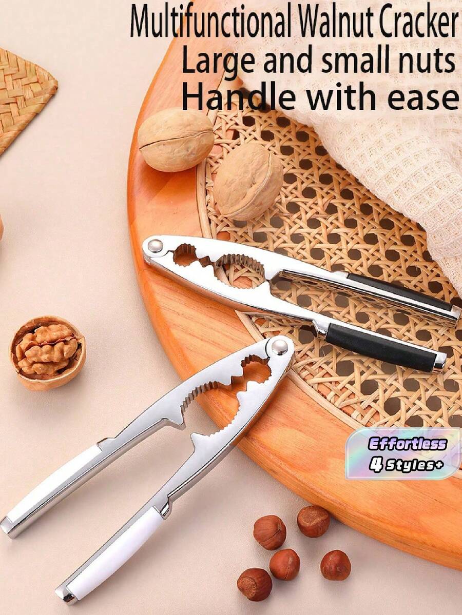 1pc Metal Nutcracker - Multifunctional Stainless Steel Nut Cracker, Heavy Duty Shell Walnut Plier, Seafood Tongs, Walnut Opener With Non-Slip Handle, Suitable For Nuts, Hazelnuts, Almonds, Seafood Or Other Nutcrackers - Silver - View 1