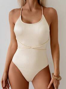 Swim Basics Costume da bagno intero con lacci avvolgenti colore albicocca per donna - Albicocca - Visualizzare 3