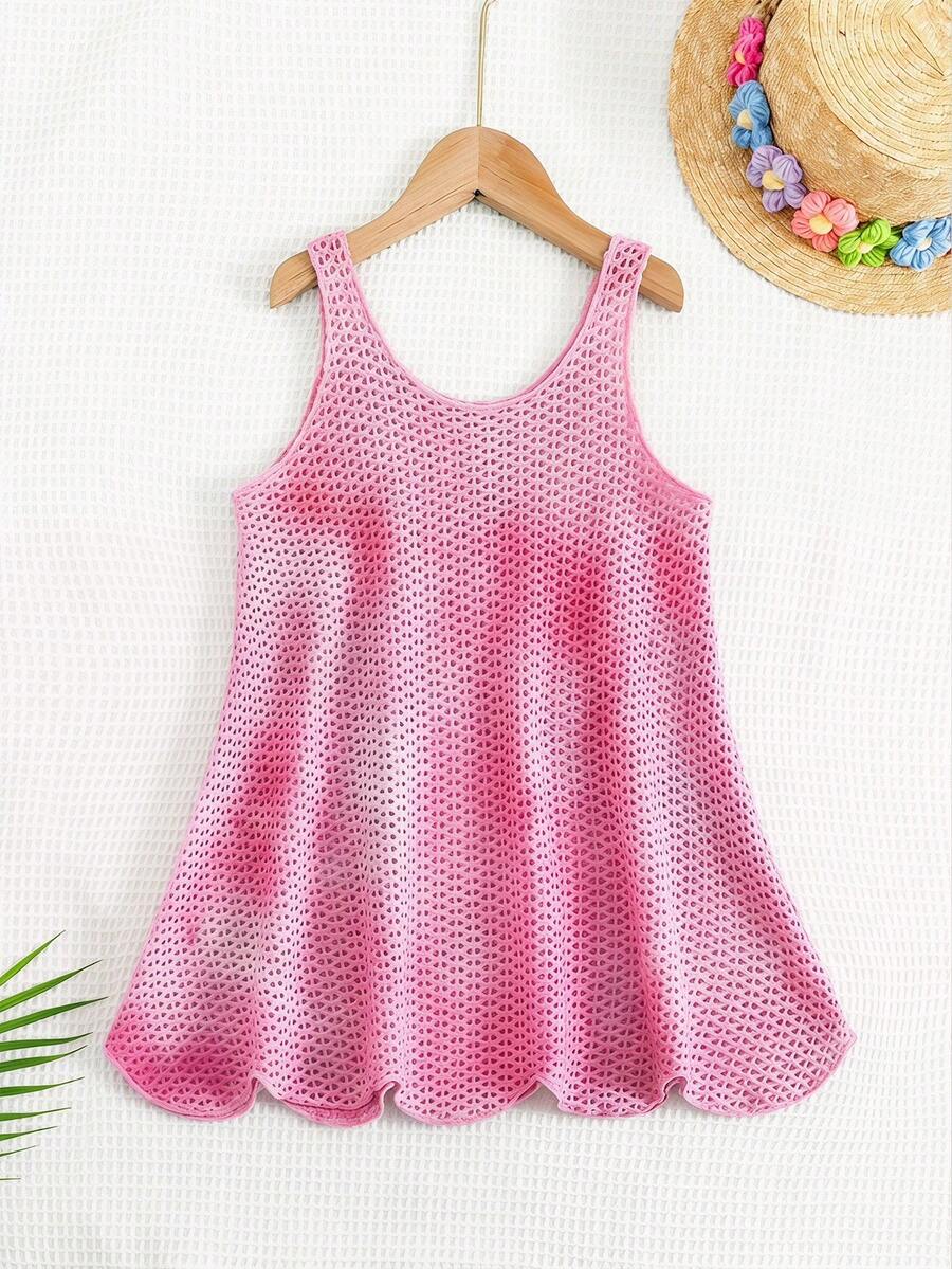 SHEIN Young Girl Summer Colorful Gradient Hollow Cover-Up 4-7 Years, Comfortable And Lightweight - Multicolor - View 1