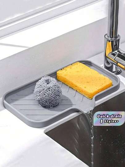 1pc Silicone Soap Dish With Drainage - Anti-Splash, Non-Slip Countertop Mat For Kitchen & Bathroom Sinks,Non-Slip Kitchen Mats For Sink Side, Natural And Hygienic Kitchen Essential For Home And Kitchen Room Decor, Part Of Your Cozy Fall& Winter Styles And Christmas Decorations