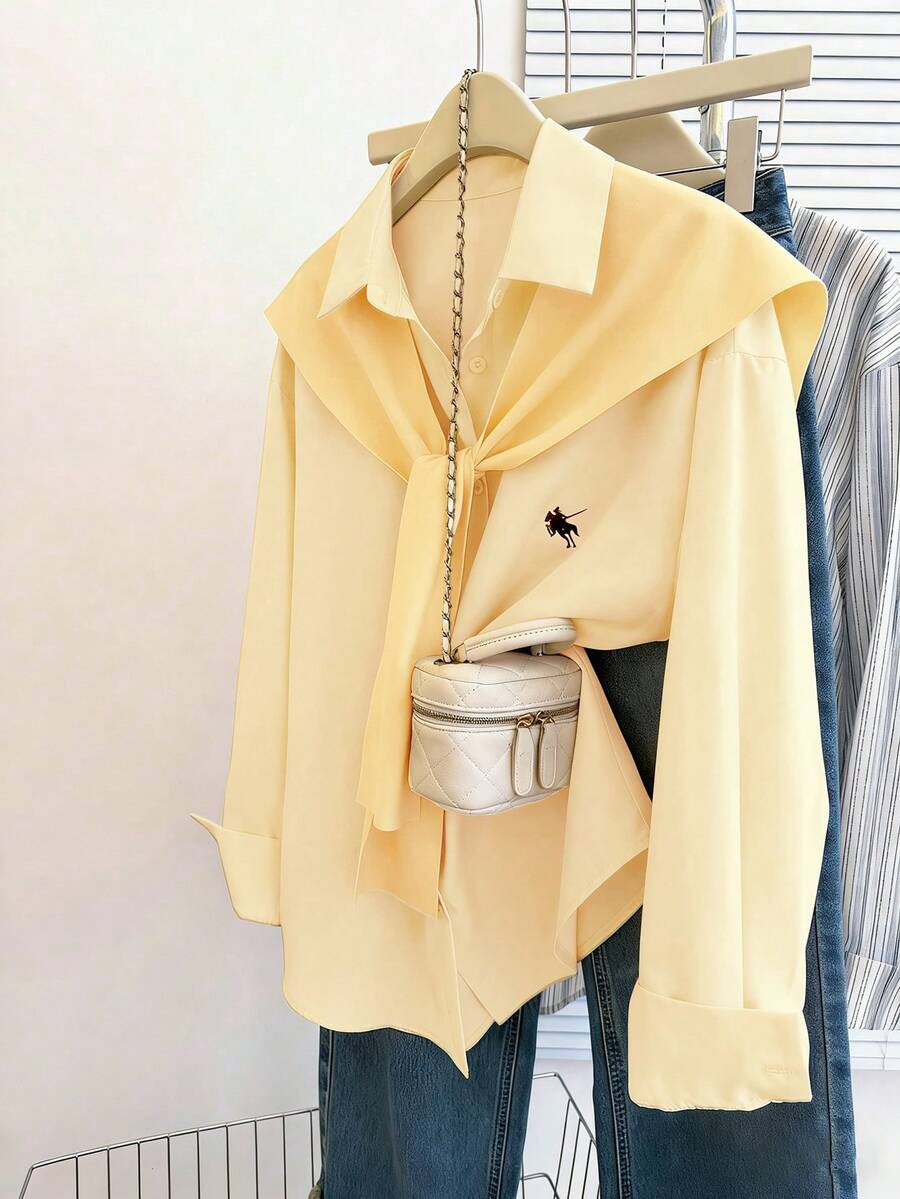 Resyla Blus Syal Kasual Serbaguna untuk Wanita, Cocok untuk Bepergian - Kuning - View 1