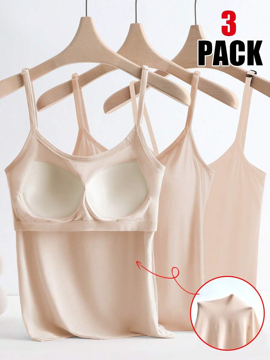 GlowEve 3 piezas de camisola sin costuras y antidestellos con sujetador acolchado incorporado, tirantes cómodos - Albaricoque - Ver 1