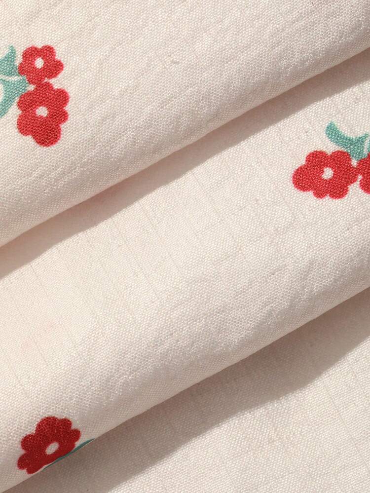 Women's Cherry Print Ruffle Collar Casual Short Sleeve Nightgown