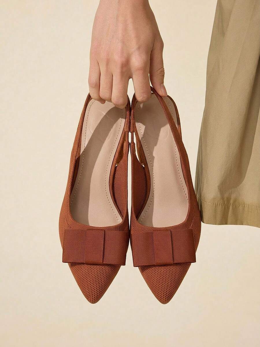CUCCOO BASICS Women's Knitted Detail Pointed Thick Heel Mule Shoes, Suitable For Spring And Summer Vacation, Back To School, College Students And Other Occasions, Elegant And Versatile, Business Leisure, Fashion Versatile, Spring Shoes, Spring Break Easter - red brown - View 1