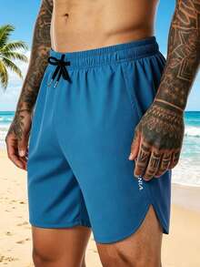 Manfinity Ironwick Quần short nam dáng casual in họa tiết, có dây rút. - Màu xanh lam - Xem 3