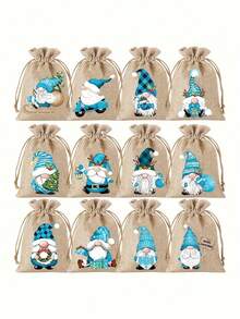 Sacos de presente com cordão de Natal, Sacos de embalagem de Natal de linho e juta, Sacos de embalagem de linho de duende de Natal, Sacos de linho de Natal reutilizáveis, adequados para presentes de festa de feriado, muito adequados para pequenos sacos de presente de Natal para suprimentos de festa de Natal e Ano Novo, embrulho de lembrancinhas ou presentes para amigos e colegas de trabalho, decorações caseiras de Natal DIY - Multicolorido - Visão 5