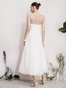 Aveloria Modichic Women's Spring/Summer Solid Color Halter Neck Backless Maxi Dress With Large Skirt, Minimalist Commute Vacation Casual Elegant Party Date Modern Versatile - White - View 2