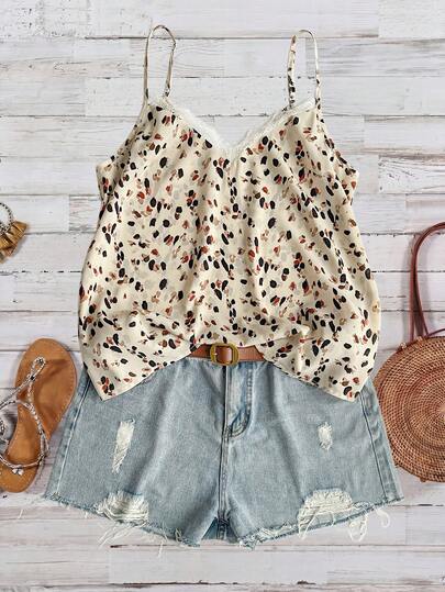 Rusticease Áo camisole cỡ lớn in họa tiết tối giản