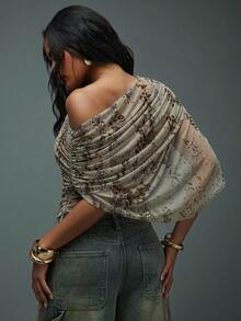 Hauture Fall Boho Sexy Casual Asymmetrical One Shoulder Ruched Drape Top - Multicolor - View 2