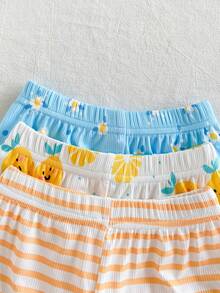 SHEIN Playful Pals 6件套女婴套装，白色、橙色、蓝色柠檬条纹、碎花、波点印花无袖上衣+松紧腰短裤，休闲可爱清新套装，柔软针织罗纹面料，适合春夏日常外出、上学、购物、公园、聚会、旅行等场合。 - 彩色 - 查看 5