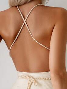 Swim Basics Costume da bagno intero con lacci avvolgenti colore albicocca per donna - Albicocca - Visualizzare 4