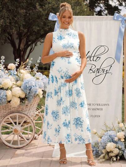 SHEIN Vestido de maternidad sin mangas con estampado floral elegante para el verano
