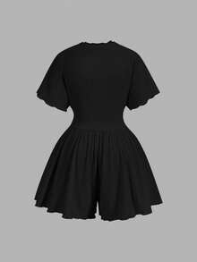 SHEIN MOD Bộ jumpsuit tay cánh dơi cổ chữ V viền ren dành cho nữ cỡ lớn, màu mơ, trang phục thường ngày. - màu đen - Xem 2