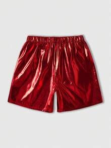 ROMWE MEN Street Life Pantalones cortos rojos brillantes casuales para hombre - Rojo - Ver 2
