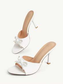 CUCCOO CHICEST Giày sandal cao gót thời trang nữ, kiểu dáng cổ thấp thắt nơ, chất liệu PU, phù hợp cho cả bốn mùa, đi làm, đi chơi, dự tiệc, hoạt động ngoài trời, hàng ngày. - trắng - Xem 3
