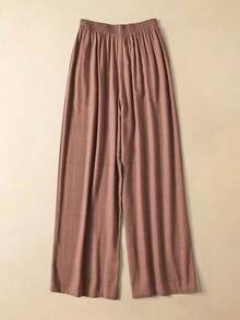 Rusticease Linen Women's Casual Girlisim Elastic Waist Pants Autumn Vacation Festival Party Golf Beach Trousers With Pockets - Brown - View 2