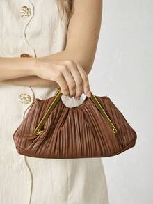 MOTF PREMIUM BOLSO ELEGANTE PLISADO PARA DAMAS, HERRAJES EXQUISITOS PARA LLEVAR EN LA MANO, VERSÁTIL PARA CITAS Y VIAJES - Marrón - Ver 1