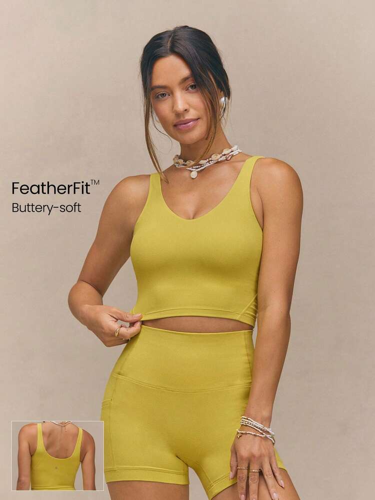 FeatherFit™ Camiseta de tirantes corta con espalda en U para actividad física, de bajo impacto, para yoga y uso diario, primavera-verano