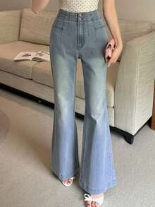 Joudiya Women's Slimming Flared Jeans, Light Blue, Sexy Style, Autumn - Blue - View 1