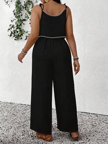 SHEIN Frenchy Plus Size Women's Black Casual Vacation Seashell Decor Contrast Color Jumpsuit, Suitable For Summer - Multicolor - View 2