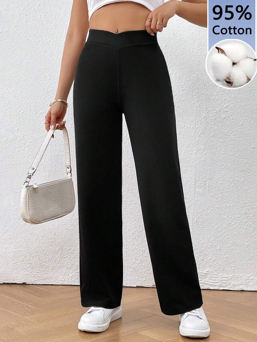 SHEIN Frenchy Quần dài nữ màu đen co giãn cao cấp 95% cotton - Thích hợp cho thể thao, tập gym & yoga, đạp xe mùa hè, đi học & mặc đi làm, thời trang thu đông, phong cách cổ điển, vẻ ngoài dễ thương, dịu dàng, thanh lịch kiểu Y2K, trang phục thường ngày của thế hệ Z, lễ hội miền Tây & du lịch mùa xuân. - Nhiều màu - Xem 1