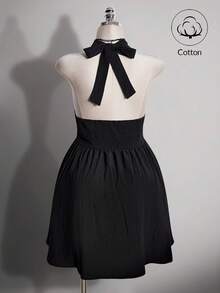 SHEIN ICON 大码女式水洗棉黑色吊带连衣裙 - 黑色 - 查看 2