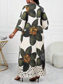 SHEIN Lady Đầm nữ cỡ lớn in hoa tay lửng dáng rộng thoải mái - màu xanh lá - Xem 2