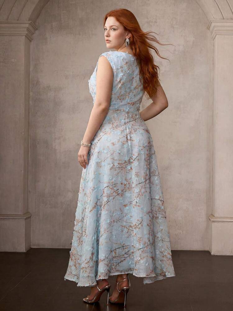 PLUS SIZE FLORAL PRINT SLEEVELESS DRESS