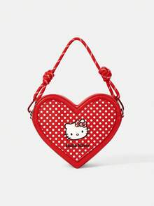 HELLO KITTY AND FRIENDS | SHEIN 1件女士时尚甜美可爱百搭街头Y2K复古红白波点印花心形手提包，适合日常购物、情人节、圣诞节和新年等场合。 - 紅色 - 查看 1