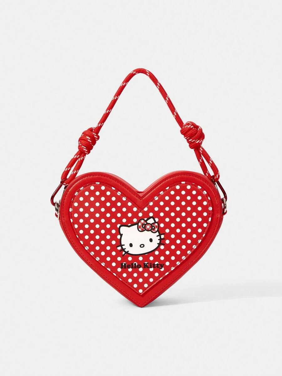 HELLO KITTY AND FRIENDS | SHEIN 1件女士时尚甜美可爱百搭街头Y2K复古红白波点印花心形手提包,适合日常购物、情人节、圣诞节和新年等场合。 - 紅色 - 查看 1