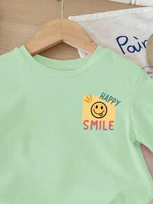 Baby Girls Lime Green Cute Face Print 2 Piece Set,Summer Casual Round Neck Short Sleeve T-Shirt And Tight Cycling Shorts For Vacation Daily Wear - Multicolor - View 5
